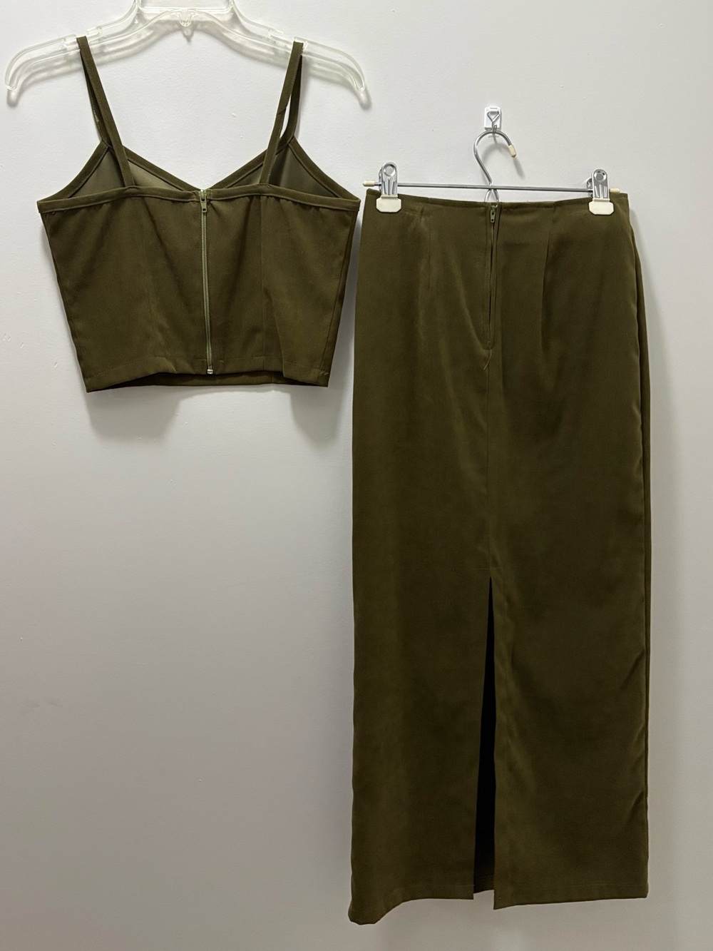 Olive Green Women's Skirt Set – Two-Piece Tank and Maxi Skirt - Picture 2 of 4